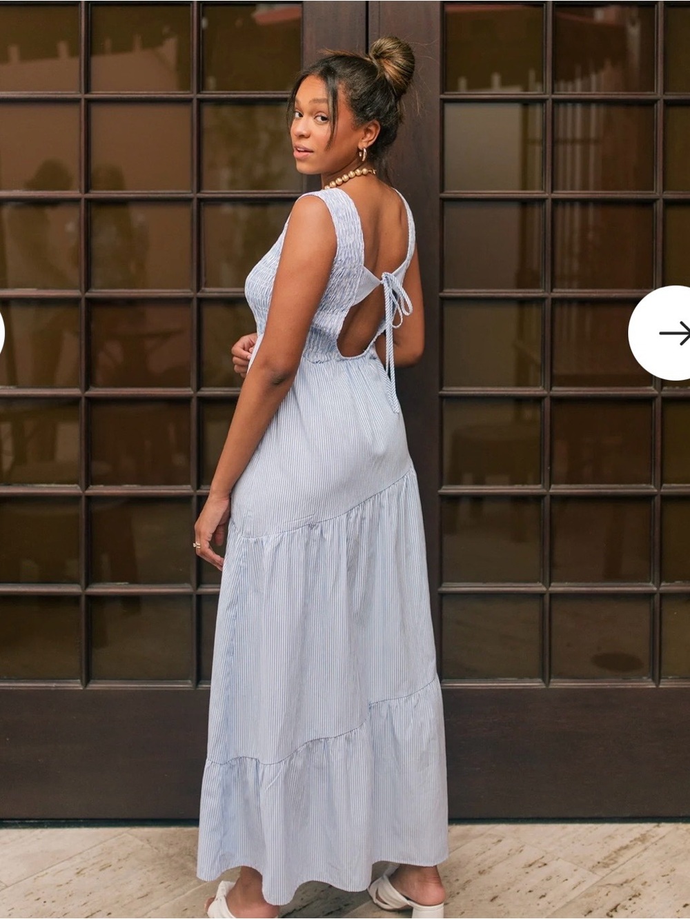 Vestique Blue & White Striped Tie-Back Maxi Dress